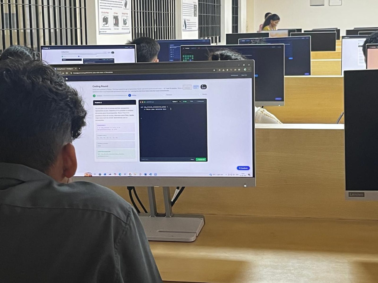 A candidate being assessed on HireEdge during a technical screening round